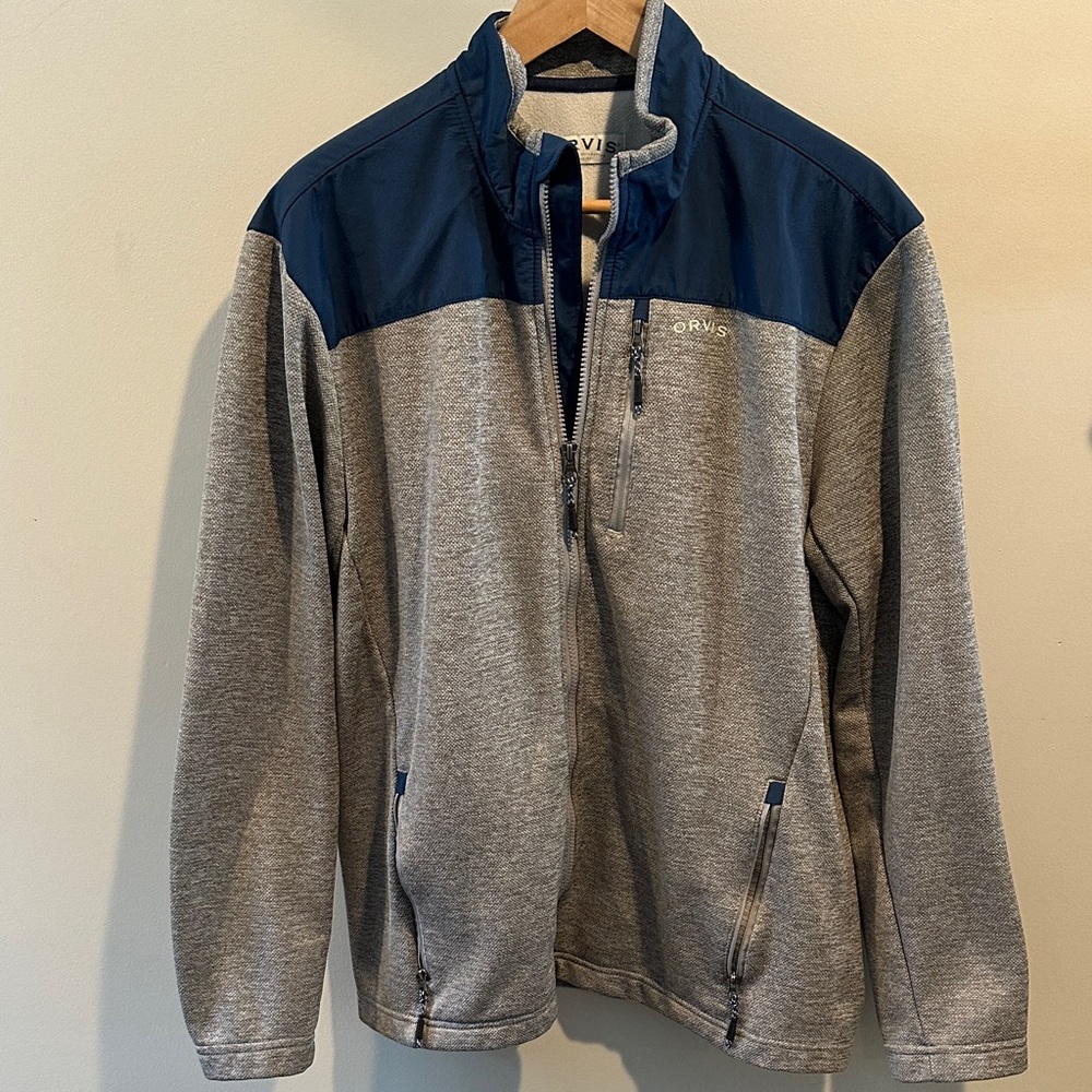 Orvis Men's Large‎ Gorpcore Bonded Mesh Gray/Navy Full-Zip Performance Jacket